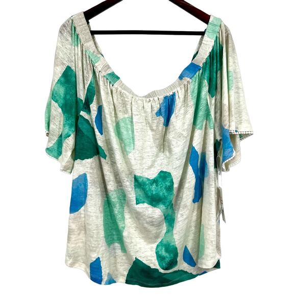 NEW NWT Chicos Sz XXL 2X 4 100% LINEN Off The Shoulder Blouse Shirt Top